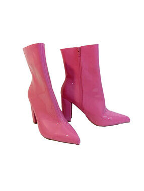 Sheln Y2K Barbiecore Pointed Toe Boots Womens 10 Pink Chunky Block Heel Side Zip